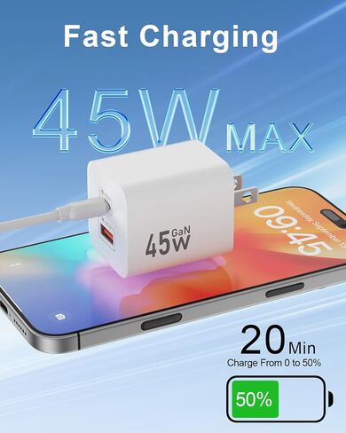 45W GaN USB-C Charger Block, Foldable Plug, Type-C Charger Fast Charging in Kuwait