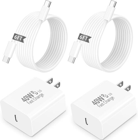 Type C Charger Fast Charging for iPhone 17, 2 Pack 40W USB C Charger Block with 6FT USB C to USB C Cable, Fast Charging Cord Compatible with iPhone 17/17 Pro/17 Pro Max/Air/16/16 Pro/16 Plus/15 in Kuwait