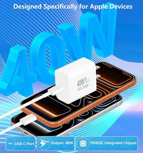 Type C Charger Fast Charging for iPhone 17, 2 Pack 40W USB C Charger Block with 6FT USB C to USB C Cable, Fast Charging Cord Compatible with iPhone 17/17 Pro/17 Pro Max/Air/16/16 Pro/16 Plus/15 in Kuwait