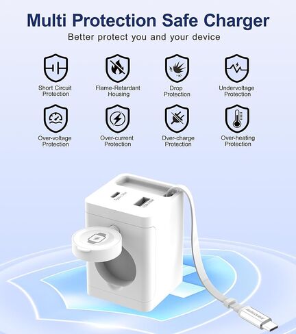 4-in-1 30W Retractable USB-C Wall Charger for Apple Watch, iPhone, iPad in Kuwait