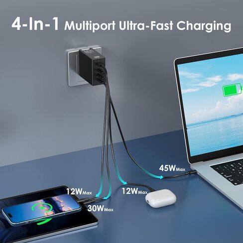 Phone Charger, 100W 4-Port Fast Compact Foldable USB C Charger Block in Kuwait