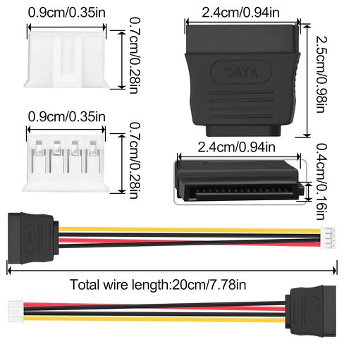 PH2.0 Small 4Pin to SATA 15 Pin Power Adapter Cable, Mini 4Pin to SATA 15P Female Power Supply Cord for ITX Motherboard Hard Drive SSD, 20cm/7.9in (2 Pack) in Kuwait