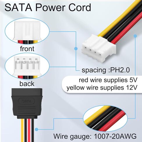 PH2.0 Small 4Pin to SATA 15 Pin Power Adapter Cable, Mini 4Pin to SATA 15P Female Power Supply Cord for ITX Motherboard Hard Drive SSD, 20cm/7.9in (2 Pack) in Kuwait