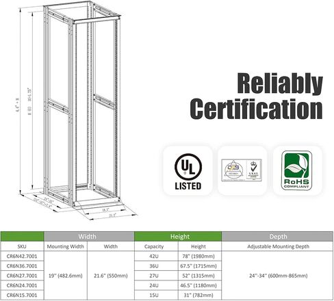 27U 4 Post Open Frame Server Rack Enclosure 19inch Adjustable Depth in Kuwait