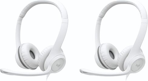 Logitech H390 Wired Headset with Mic for PC/Laptop, Stereo Headphones with Noise Cancelling Microphone, USB, in-Line Controls, Works with Chromebook, PC Headset, Bulk Packaging, 2 Pack (White) in Kuwait