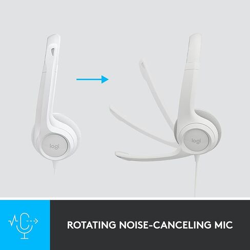 Logitech H390 Wired Headset with Mic for PC/Laptop, Stereo Headphones with Noise Cancelling Microphone, USB, in-Line Controls, Works with Chromebook, PC Headset, Bulk Packaging, 2 Pack (White) in Kuwait