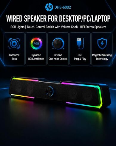HP DHE-6002 Computer Speakers for Desktop PC Laptop, USB Powered, Black in Kuwait