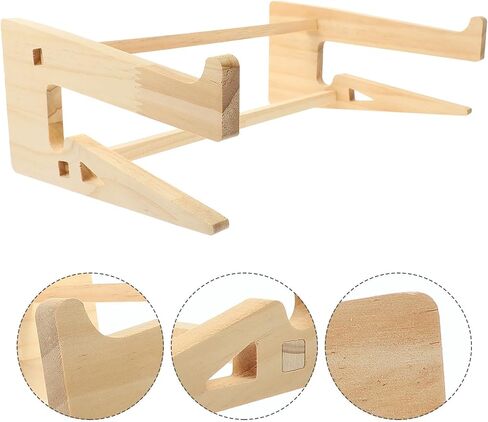 Notebook Support Holder Wood Desktop Riser with Hollow Design Beige in Kuwait