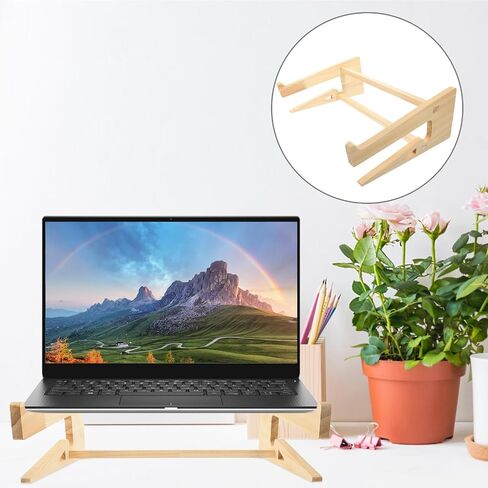 Notebook Support Holder Wood Desktop Riser with Hollow Design Beige in Kuwait
