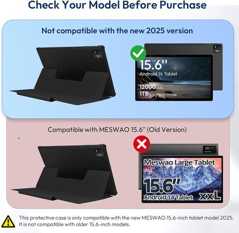 MESWAO 2025 15.6 Inch Tablet Case New Upgraded, Slim Hard Shell Protective Cover Only for 15.6 Inch Tablet, Lightweight Shockproof Folio with Multi-Angle Stand for 15.6 Inch Tablet - Black in Kuwait