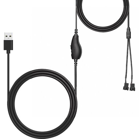 USB to Fan Adapter 12V Step-Up Cable, 5V to 12V Full Speed Power Cord for PC Cooling Fan, Dual 3-Pin 4-Pin Connector Black Sleeved in Kuwait