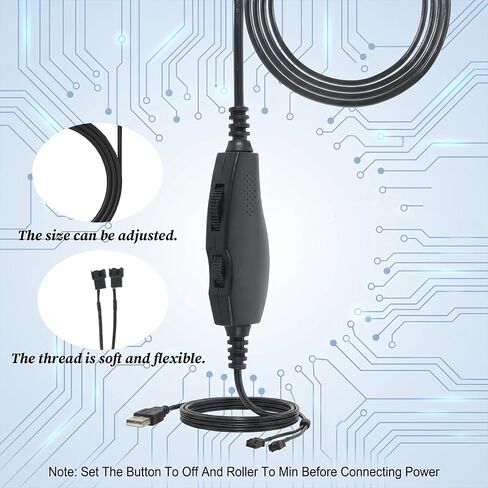 USB to Fan Adapter 12V Step-Up Cable, 5V to 12V Full Speed Power Cord for PC Cooling Fan, Dual 3-Pin 4-Pin Connector Black Sleeved in Kuwait