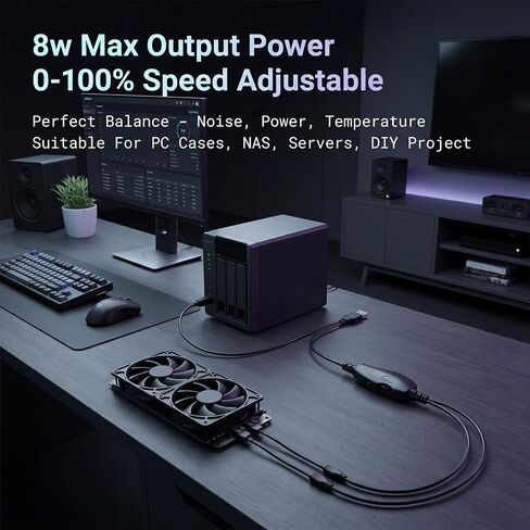 USB to Fan Adapter 12V Step-Up Cable, 5V to 12V Full Speed Power Cord for PC Cooling Fan, Dual 3-Pin 4-Pin Connector Black Sleeved in Kuwait