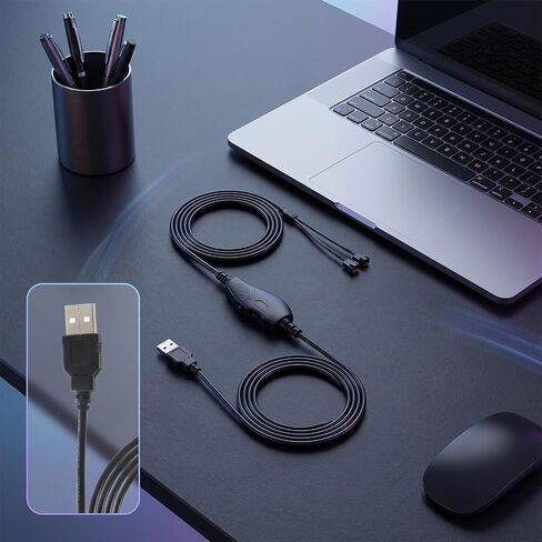 USB to Fan Adapter 12V Step-Up Cable, 5V to 12V Full Speed Power Cord for PC Cooling Fan, Dual 3-Pin 4-Pin Connector Black Sleeved in Kuwait