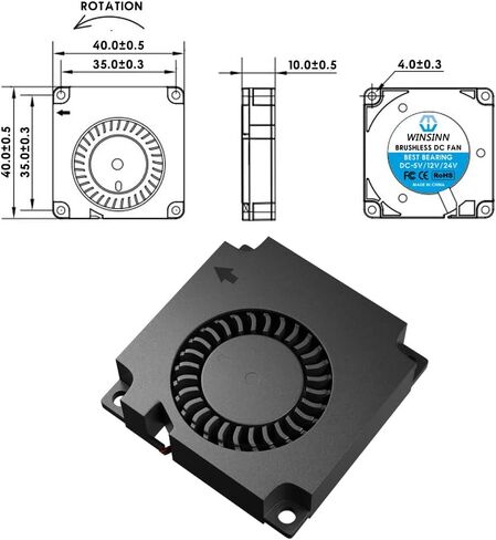 WINSINN 40mm Blower Fan 5V, 3D Printer Micro 5 Volt Fans Blower 4010 Hydraulic Bearing, with Air Guide Parts, 40mmx10mm 2PIN (Pack of 5Pcs) in Kuwait