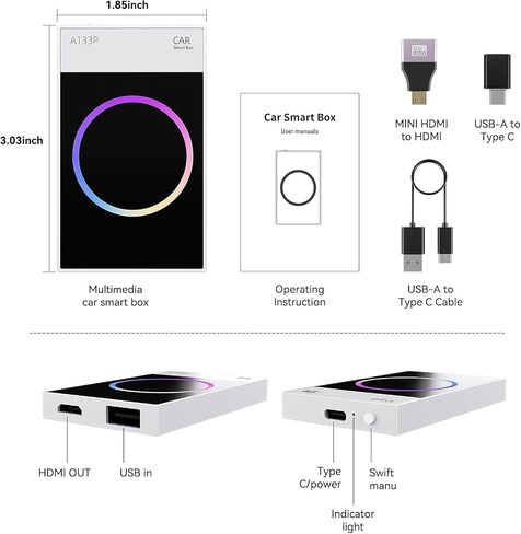 Wireless CarPlay Adapter, Carplay Ai Box Wireless Carplay & Android Auto, WiFi Bluetooth and HDMI Output, Only for Cars with Wired CarPlay &Wired Android Auto in Kuwait