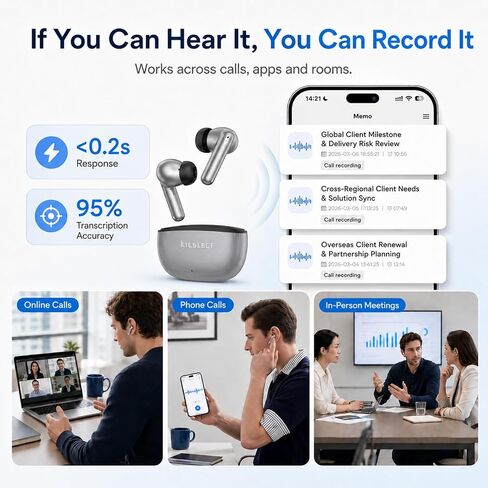 Kieslect AI NotePods 10S Wireless Earbuds with AI Recording, Transcription & 144-Language Translation, Bluetooth 6.0, 30dB Hybrid ANC, 4-Mic ENC, 30H Battery, IPX5 for Calls, Meetings & Travel in Kuwait