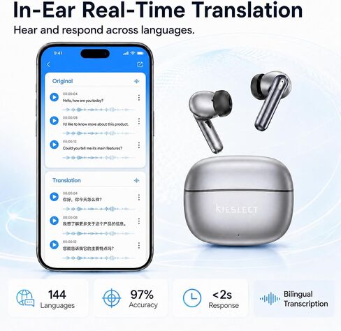 Kieslect AI NotePods 10S Wireless Earbuds with AI Recording, Transcription & 144-Language Translation, Bluetooth 6.0, 30dB Hybrid ANC, 4-Mic ENC, 30H Battery, IPX5 for Calls, Meetings & Travel in Kuwait