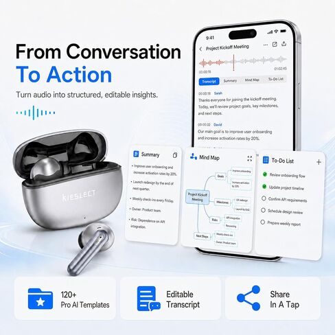 Kieslect AI NotePods 10S Wireless Earbuds with AI Recording, Transcription & 144-Language Translation, Bluetooth 6.0, 30dB Hybrid ANC, 4-Mic ENC, 30H Battery, IPX5 for Calls, Meetings & Travel in Kuwait
