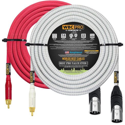 45 Foot RCA to XLR (Male) Cable Pair - WBC-PRO-LOCAP Low-Capacitance (14pF/ft) 22 AWG Ultra-Silent Audiophile & Pro-Grade Audio Interconnect Cable - Amphenol Plugs & Red & Silver Tweed Jackets in Kuwait