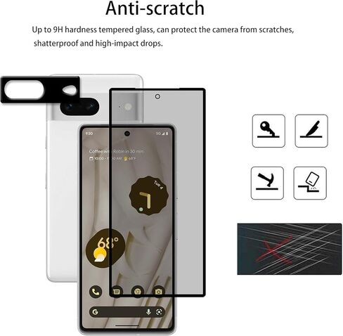[2-2 Pack Privacy Screen Protector Designed For Google Pixel 7 Anti Spy Private Tempered Glass Film 2-Pack Camera Lens Protector Film 2-Pack in Kuwait