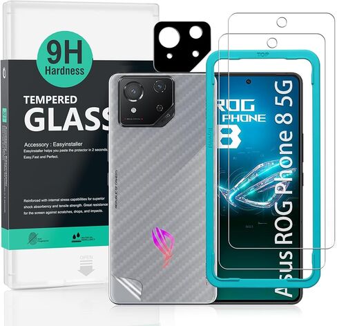 Ibywind 2 Pack Screen Protector For Asus ROG Phone 8 Pro 5G 6.78",9H Hardness Tempered Glass,With 1Pc Camera Lens Protector,1Pc Back Carbon Fiber Film in Kuwait