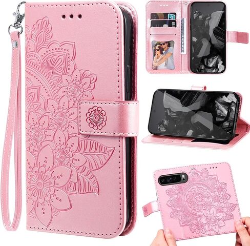 Compatible with Google Pixel 7A 5G 2023 Wallet Case and Wrist Strap Protector Flower Leather Flip Credit Card Holder Purse Stand Cell Accessories Phone Cover for Pixel7A A7 Girls Women Blue in Kuwait