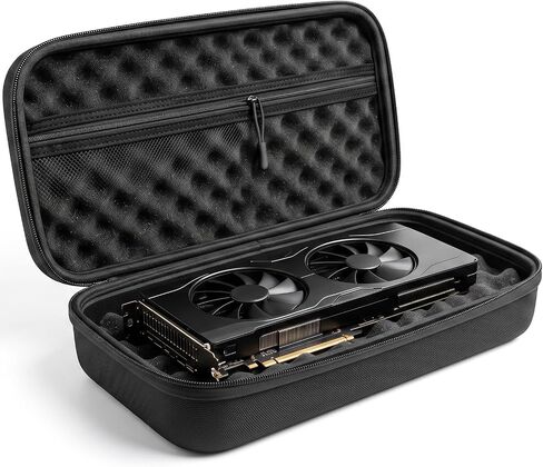Graphics Card Storage Case, Hard Shell GPU Carrying Bag with Shockproof Egg-Crate Foam, Portable Video Card Travel Box with Zippered Pocket for PC Builders & Gamers (14.1" x 6.3", Black) in Kuwait