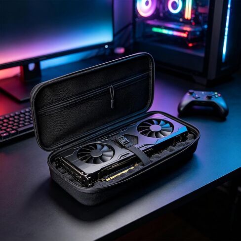Graphics Card Storage Case, Hard Shell GPU Carrying Bag with Shockproof Egg-Crate Foam, Portable Video Card Travel Box with Zippered Pocket for PC Builders & Gamers (14.1" x 6.3", Black) in Kuwait