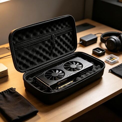 Graphics Card Storage Case, Hard Shell GPU Carrying Bag with Shockproof Egg-Crate Foam, Portable Video Card Travel Box with Zippered Pocket for PC Builders & Gamers (14.1" x 6.3", Black) in Kuwait