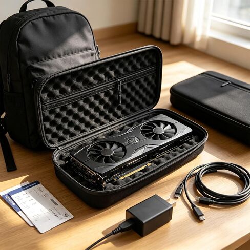Graphics Card Storage Case, Hard Shell GPU Carrying Bag with Shockproof Egg-Crate Foam, Portable Video Card Travel Box with Zippered Pocket for PC Builders & Gamers (14.1" x 6.3", Black) in Kuwait