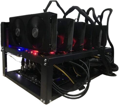 Open Air Miner Mining Frame Rig Case with Adjustable GPU Holders for 6-8 Graphics Cards Made of Black SECC Material, Size 50 x 28.4 x 22.2 cm (Black) in Kuwait