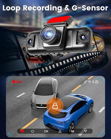 NHOPEEW 4 Channel Dash Cam 360° View, 1080P Front and Rear Inside Left Right Dash Camera for Cars - 2 inch IPS Screen Car Cameras with 8 IR Night Vision, Built-in Stereo, Loop Recording + 64G TF Card in Kuwait