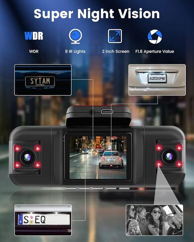 NHOPEEW 4 Channel Dash Cam 360° View, 1080P Front and Rear Inside Left Right Dash Camera for Cars - 2 inch IPS Screen Car Cameras with 8 IR Night Vision, Built-in Stereo, Loop Recording + 64G TF Card in Kuwait