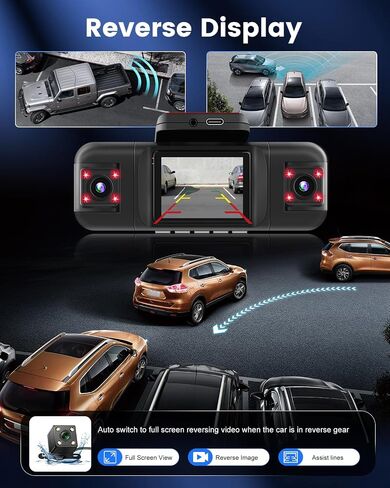 NHOPEEW 4 Channel Dash Cam 360° View, 1080P Front and Rear Inside Left Right Dash Camera for Cars - 2 inch IPS Screen Car Cameras with 8 IR Night Vision, Built-in Stereo, Loop Recording + 64G TF Card in Kuwait