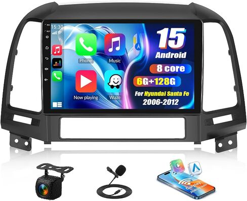 [8 Core 6G+128G] Android 15 Car Stereo for Hyundai Santa Fe 2006-2012 with Wireless CarPlay Android Auto,9" Touchscreen Santa Fe Car Radio with Mirror Link WiFi/GPS DSP Bluetooth FM/RDS+Backup Camera in Kuwait