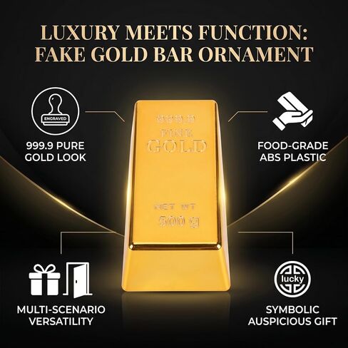 Small Gold Bar Replica ABS Plastic Door Stopper Decorative Fake Prop for Photography Display Party Props (Small Size) in Kuwait