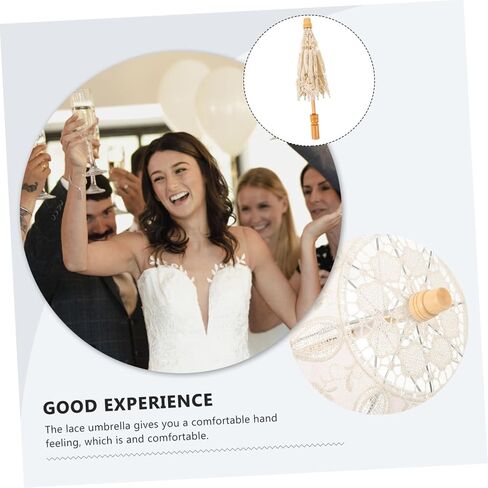 Wedding Bride Lace Parasol Wooden Handle, Cream White Photo Prop in Kuwait