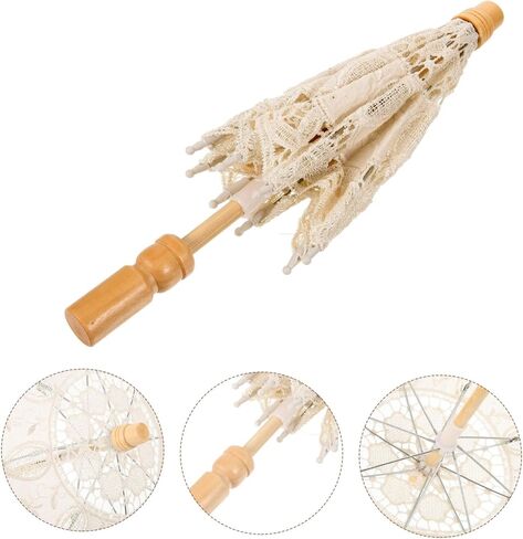 Wedding Bride Lace Parasol Wooden Handle, Cream White Photo Prop in Kuwait