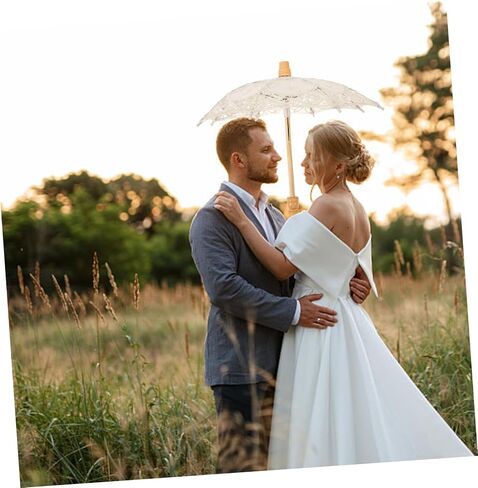Wedding Bride Lace Parasol Wooden Handle, Cream White Photo Prop in Kuwait