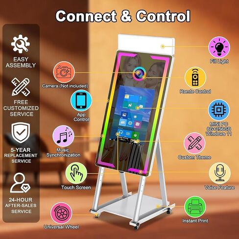 Magic Mirror Photo Booth with Printer 45-22" Touch Screen DSLR Photo Booth with RGB Light Instant Printing and Sharing Professional PhotoBooth for Party (White-2) in Saudi Arabia