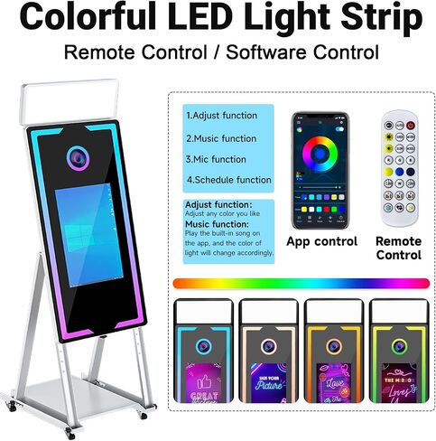 Magic Mirror Photo Booth with Printer 45-22" Touch Screen DSLR Photo Booth with RGB Light Instant Printing and Sharing Professional PhotoBooth for Party (White-2) in Saudi Arabia