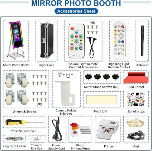 Magic Mirror Photo Booth with Printer 45-22" Touch Screen DSLR Photo Booth with RGB Light Instant Printing and Sharing Professional PhotoBooth for Party (White-2) in Saudi Arabia