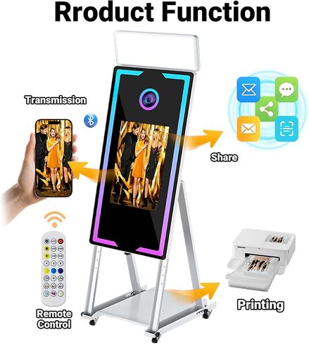 Magic Mirror Photo Booth with Printer 45-22" Touch Screen DSLR Photo Booth with RGB Light Instant Printing and Sharing Professional PhotoBooth for Party (White-2) in Saudi Arabia