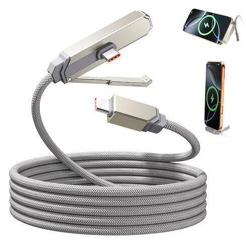 USB C Cable Foldable Stand 240W Fast Charging 1.5M 4.92ft Type C Cord Grey in Kuwait