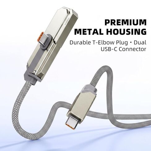USB C Cable Foldable Stand 240W Fast Charging 1.5M 4.92ft Type C Cord Grey in Kuwait