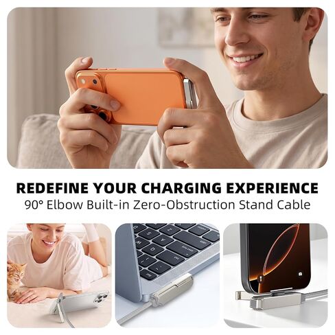 USB C Cable Foldable Stand 240W Fast Charging 1.5M 4.92ft Type C Cord Grey in Kuwait