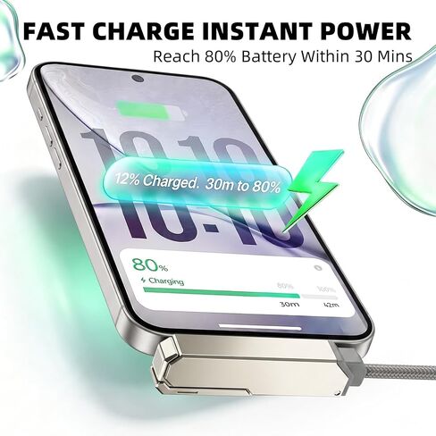 USB C Cable Foldable Stand 240W Fast Charging 1.5M 4.92ft Type C Cord Grey in Kuwait
