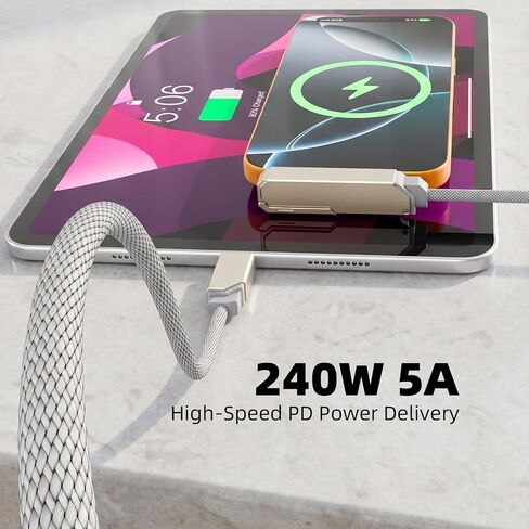 USB C Cable Foldable Stand 240W Fast Charging 1.5M 4.92ft Type C Cord Grey in Kuwait