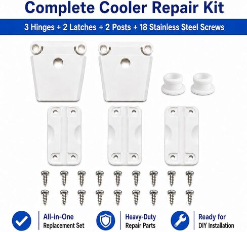 Cooler Replacement Hinge and Latch Kit for Igloo Coolers 25–165 Qt, 3 Hinges 2 Latches 18 Stainless Steel Screws, Heavy Duty Cooler Repair Parts, Durable Cooler Lid Hardware Replacement Set in Kuwait